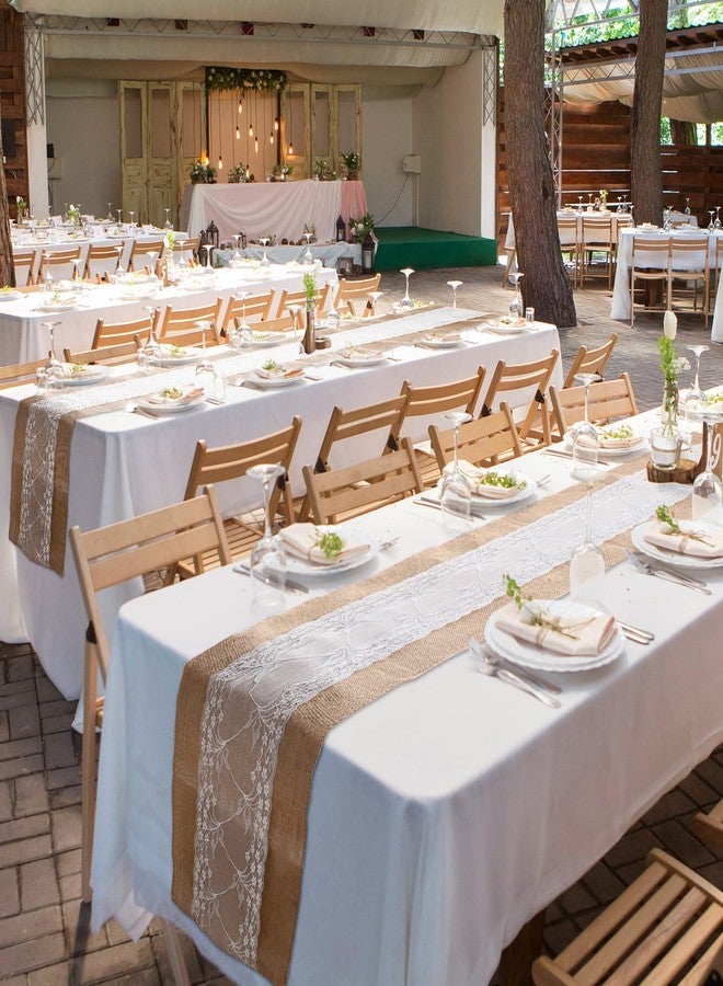 Chumia 12 Pcs 12 x 108 Inch Wedding Burlap Table Runners with White Lace Rustic Runner Decor Vintage Romantic Table Cloth Party Favors for Engagement Birthday Hotel Home Decor(Fresh Style) - Image 5