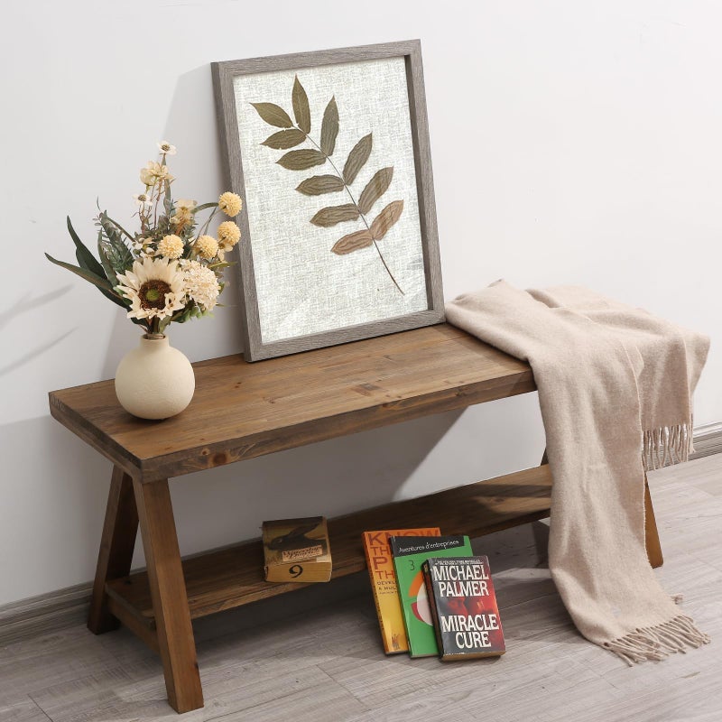 Wnutrees 43" Farmhouse Wood Bench, Long Rustic Indoor Storage Bench for Entryway, Living Room, Dining Room, Solid Wood Construction, Original Wood - Image 2