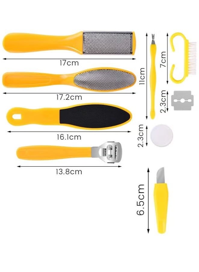 Hikma Beauty 10 Piece Professional Pedicure Foot Care Tool Set, Foot Rasp Dead Skin Remover Pedicure Kit (Yellow) - Image 2