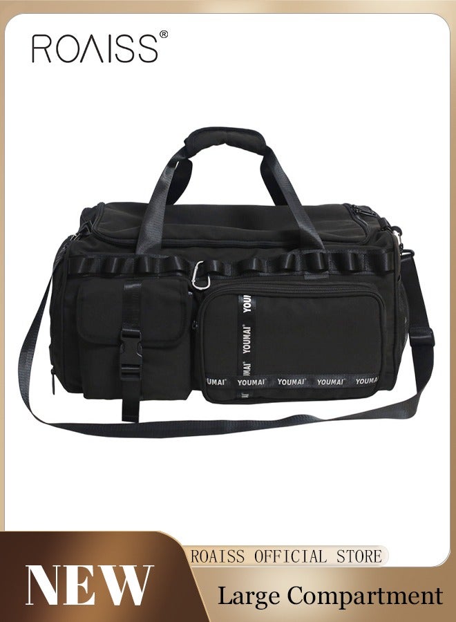 roaiss Large-Capacity Travel Bag Men's Short-Distance Luggage Backpack College Students Boarding Backpack Dry and Wet Separation Fitness Bag Black Portable  - Image 1
