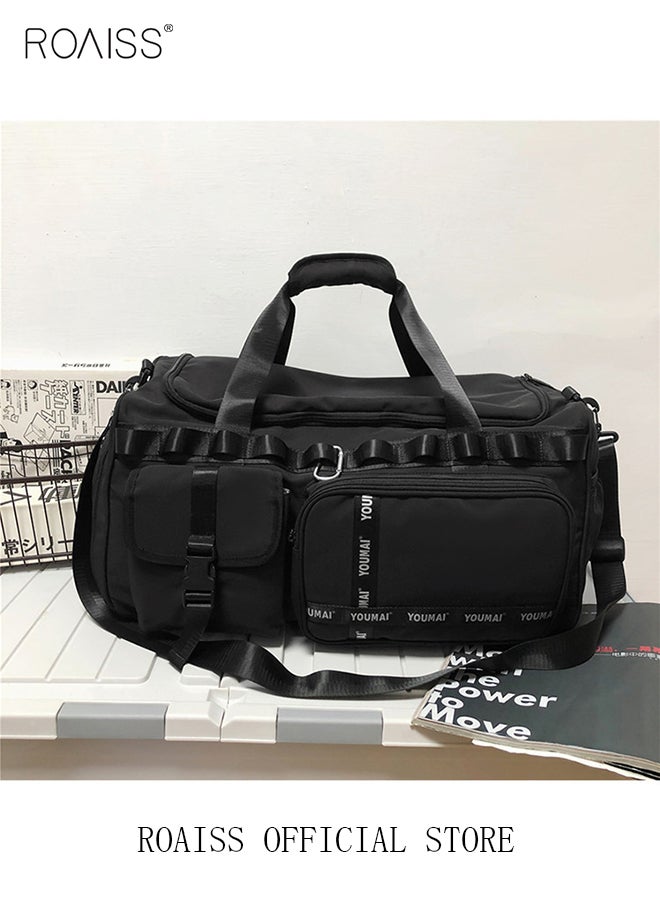 roaiss Large-Capacity Travel Bag Men's Short-Distance Luggage Backpack College Students Boarding Backpack Dry and Wet Separation Fitness Bag Black Portable  - Image 3