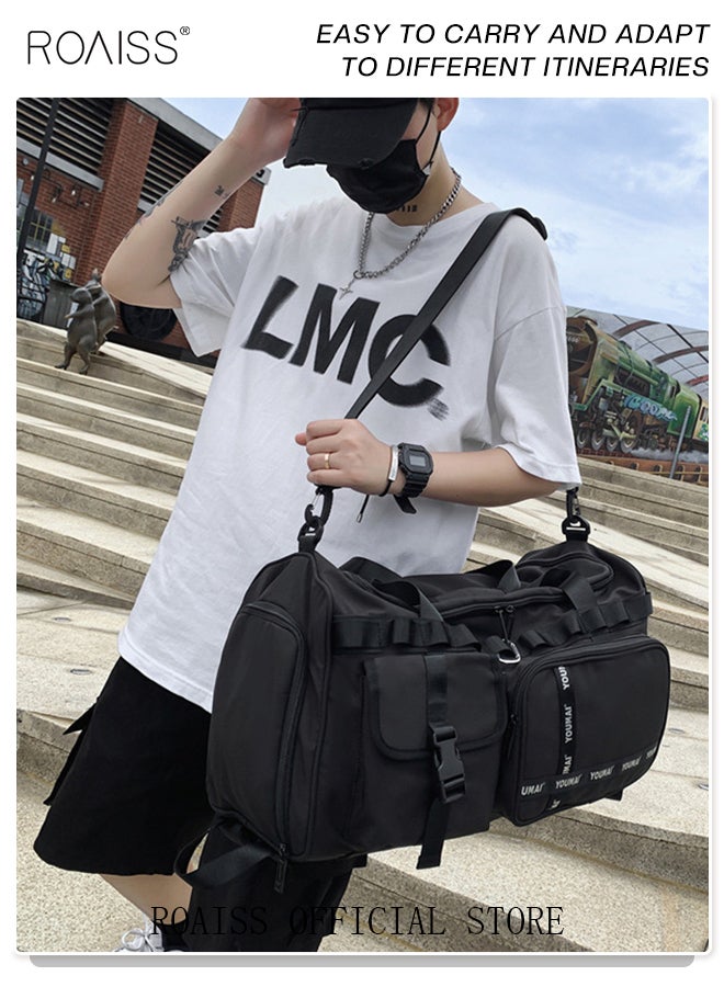 roaiss Large-Capacity Travel Bag Men's Short-Distance Luggage Backpack College Students Boarding Backpack Dry and Wet Separation Fitness Bag Black Portable  - Image 4