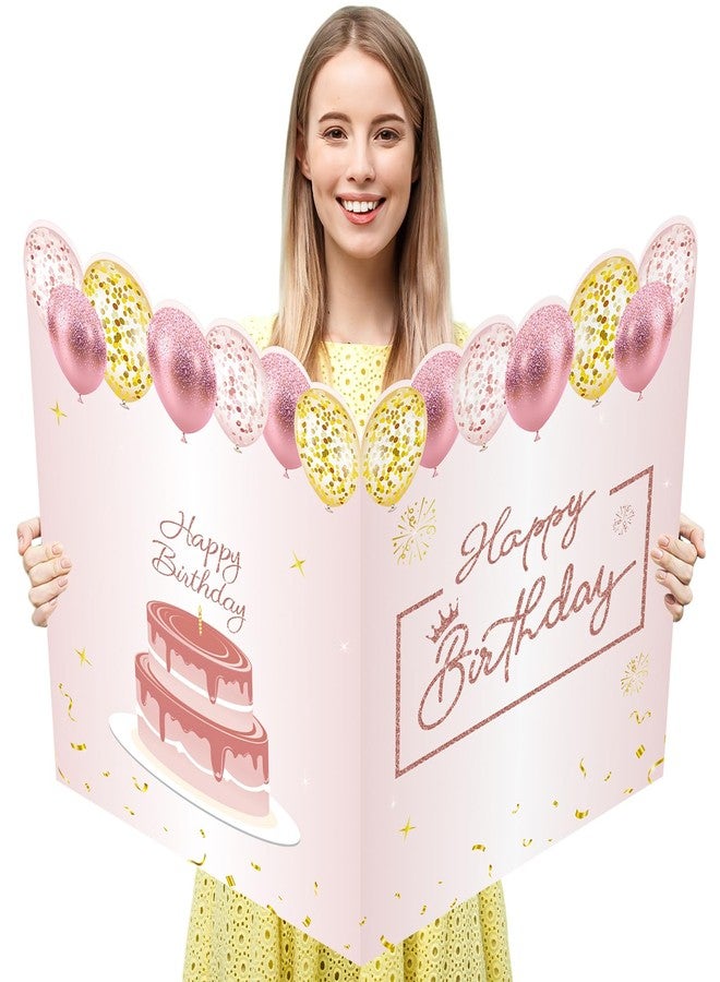 WNINK Jumbo Pink Birthday Card with Envelope, 22x14 Inch Extra Large Rose Gold Greeting Card for Women & Girls, Big Happy Birthday Guest Book & Party Decoration - Image 1
