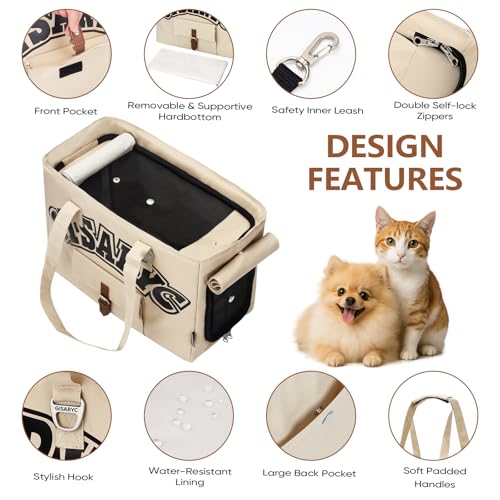 Gisaryc Dog Purse Carrier for Small Dogs, Cats and Puppies – Soft-Sided Foldable Pet Travel Bag with Multi Pockets, 3-Sided Mesh & Rollable Cover for Nervous Cats, Fits Pets up to 15 lbs (Beige) - Image 5
