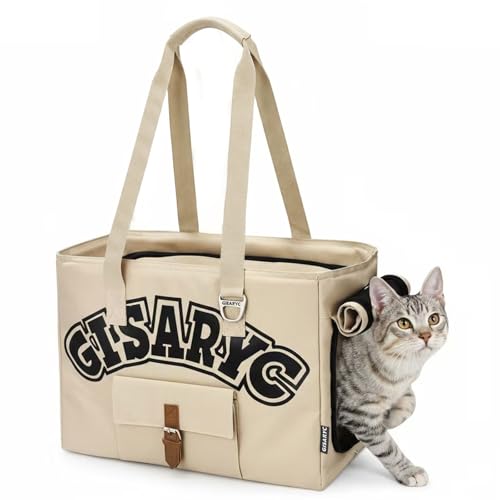 Gisaryc Dog Purse Carrier for Small Dogs, Cats and Puppies – Soft-Sided Foldable Pet Travel Bag with Multi Pockets, 3-Sided Mesh & Rollable Cover for Nervous Cats, Fits Pets up to 15 lbs (Beige) - Image 1