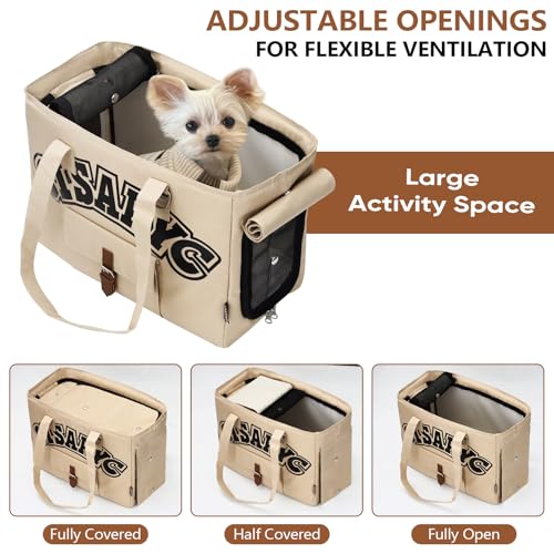 Gisaryc Dog Purse Carrier for Small Dogs, Cats and Puppies – Soft-Sided Foldable Pet Travel Bag with Multi Pockets, 3-Sided Mesh & Rollable Cover for Nervous Cats, Fits Pets up to 15 lbs (Beige) - Image 2