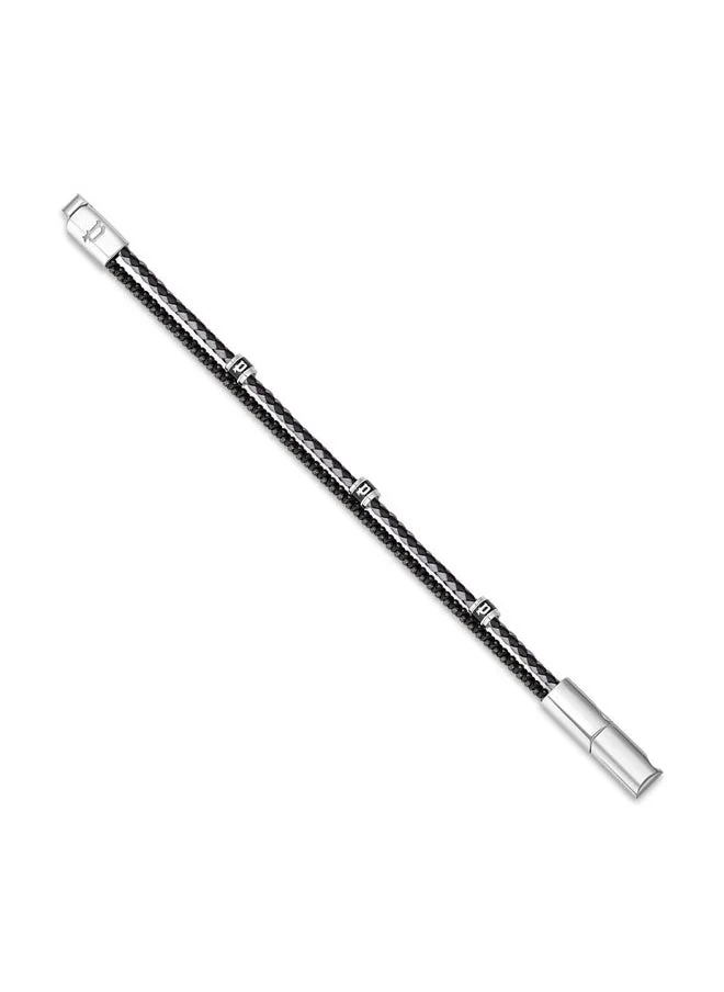 بوليس Twinrow BraceletDouble Row Black Leather and Cord with Stainless Steel P LogoBold and Iconic Men's Style