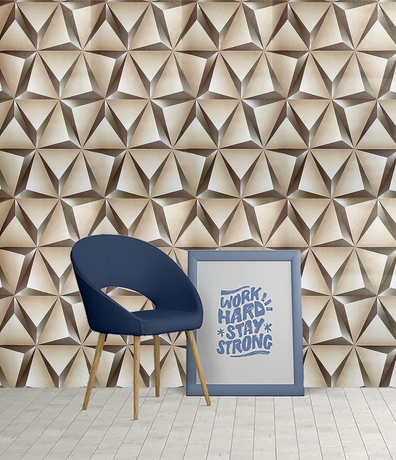 Heinriched 3D Geometric Wallpaper Decal, Self-Adhesive PVC Vinyl Wall Stickers, Brown/White, for Living Room, Hall, Kitchen 45 X 1000 CM (10 Meters) - Image 4