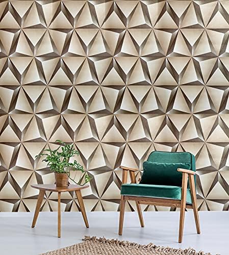 Heinriched 3D Geometric Wallpaper Decal, Self-Adhesive PVC Vinyl Wall Stickers, Brown/White, for Living Room, Hall, Kitchen 45 X 1000 CM (10 Meters) - Image 3
