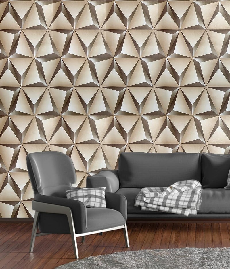 Heinriched 3D Geometric Wallpaper Decal, Self-Adhesive PVC Vinyl Wall Stickers, Brown/White, for Living Room, Hall, Kitchen 45 X 1000 CM (10 Meters) - Image 5