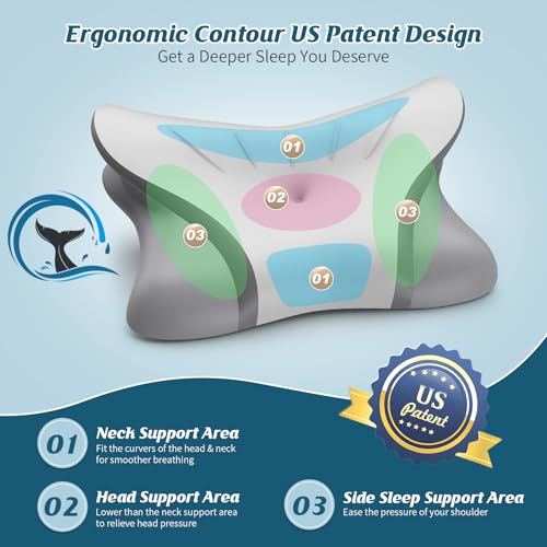HAMYODO Cervical Neck Pillow for Pain Relief, Bed Pillows for Head Neck Shoulder Support, Ergonomic Cooling Pillow, Orthopedic Contour Pillow for Side Back Stomach Sleepers,Neck Support Memory Foam Pillows - Image 4