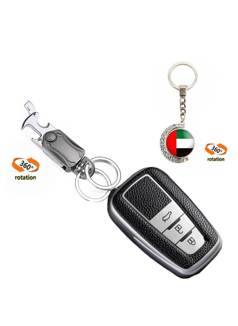 OUYoo OUYoo For Toyota Key Fob Cover with Toyota Key chain, Car Key Fob Case Compatible with Toyota 2018-2023 Camry RAV4 Highlander Avalon C HR Prius Corolla GT86,With UAE flag keychain (Silver)  - Image 1