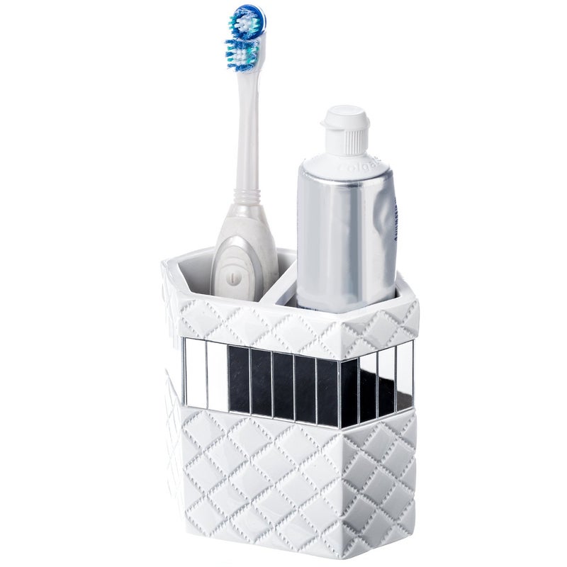 Creative Scents Quilted Mirror White Bathroom Accessories Set - Decorative 4 Piece Bathroom Set - Mirrored Bathroom Accessory Set Includes: Soap Dispenser, Toothbrush Holder, Tumbler & Soap Dish - Image 5