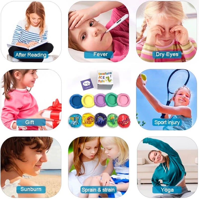 coldchill Boo Boo Hot Cold Ice Packs for Pain Relief Lunch Bags Ice Pack Reusable Gel Pack for Kids Injuries Fever Wisdom Teeth Tired Eyes Headaches Gel Bead Wrap 5 Dinosaur Ice Packs - Image 4