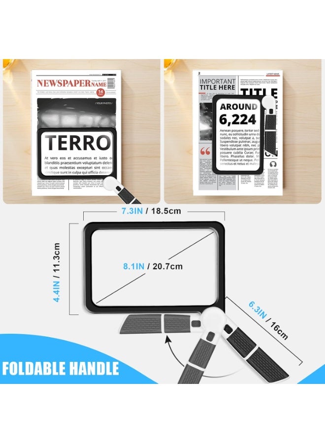 7.3 * 4.4" Page 5X Magnifying Glass for Reading, Large Folding Lighted Magnifier with 48 LED Lights (3Modes), Rectangular Handhold Magnify Lens Gifts for Seniors Reading Books, Prints -Black - Image 3