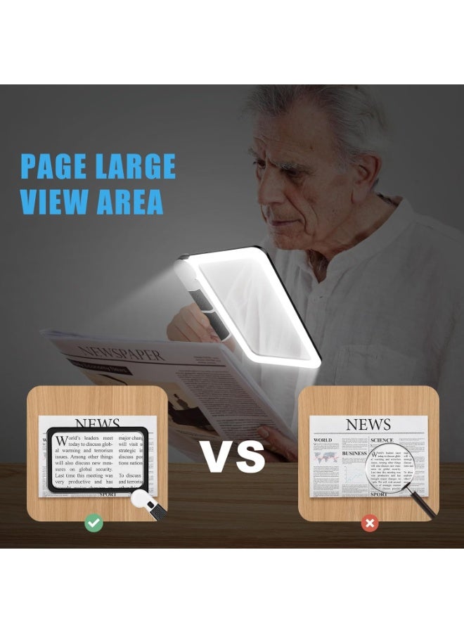 7.3 * 4.4" Page 5X Magnifying Glass for Reading, Large Folding Lighted Magnifier with 48 LED Lights (3Modes), Rectangular Handhold Magnify Lens Gifts for Seniors Reading Books, Prints -Black - Image 4