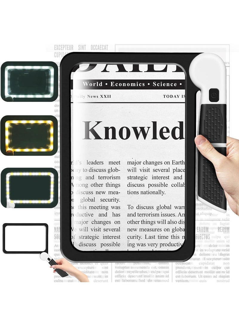 7.3 * 4.4" Page 5X Magnifying Glass for Reading, Large Folding Lighted Magnifier with 48 LED Lights (3Modes), Rectangular Handhold Magnify Lens Gifts for Seniors Reading Books, Prints -Black - Image 1