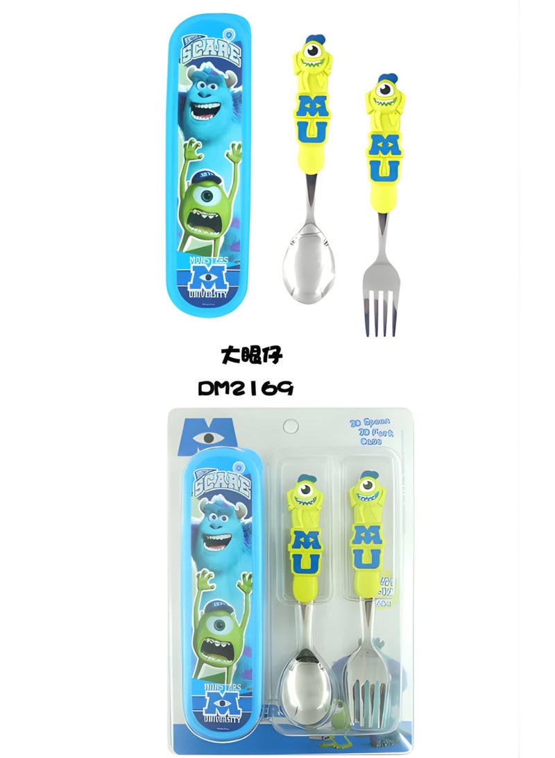 Disney Kids Spoon and Fork Travel Cutlery Set Utensils Metal with 3D Cartoon Character (MIKE) - Image 3