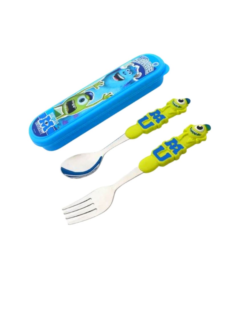 Disney Kids Spoon and Fork Travel Cutlery Set Utensils Metal with 3D Cartoon Character (MIKE) - Image 2