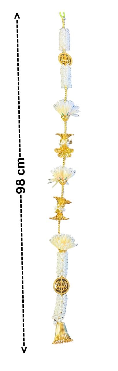 GAGANPREET GAGANPREET Ladi Latkan White Mogra with GoldenWhite Lotus Flower Bell and Lotus Symbol for Mandir Backdrop Home Dcor Festival Dcor Gifting Pack of 1  - Image 2