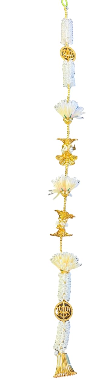 GAGANPREET GAGANPREET Ladi Latkan White Mogra with GoldenWhite Lotus Flower Bell and Lotus Symbol for Mandir Backdrop Home Dcor Festival Dcor Gifting Pack of 1  - Image 1