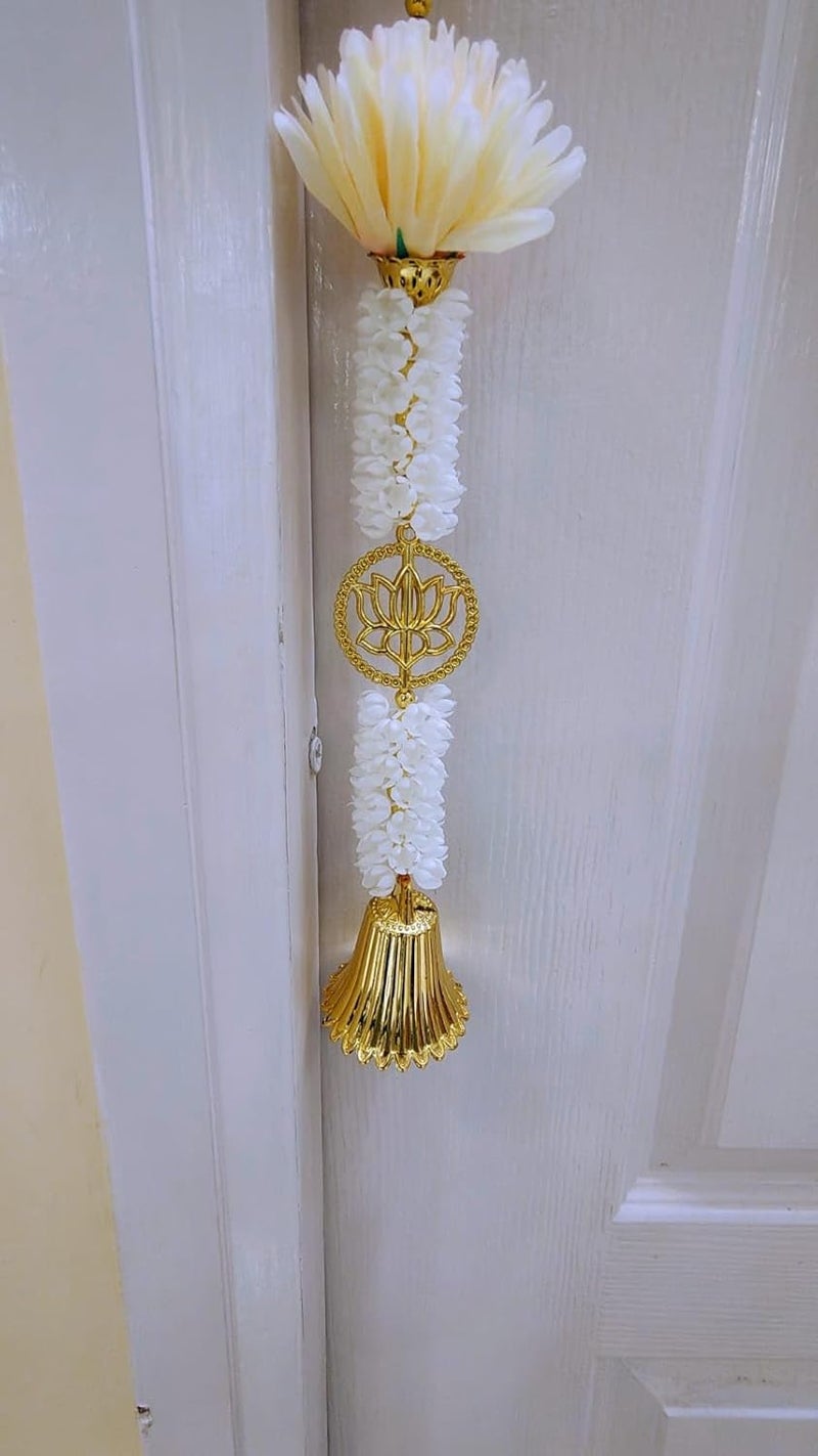 GAGANPREET GAGANPREET Ladi Latkan White Mogra with GoldenWhite Lotus Flower Bell and Lotus Symbol for Mandir Backdrop Home Dcor Festival Dcor Gifting Pack of 1  - Image 5