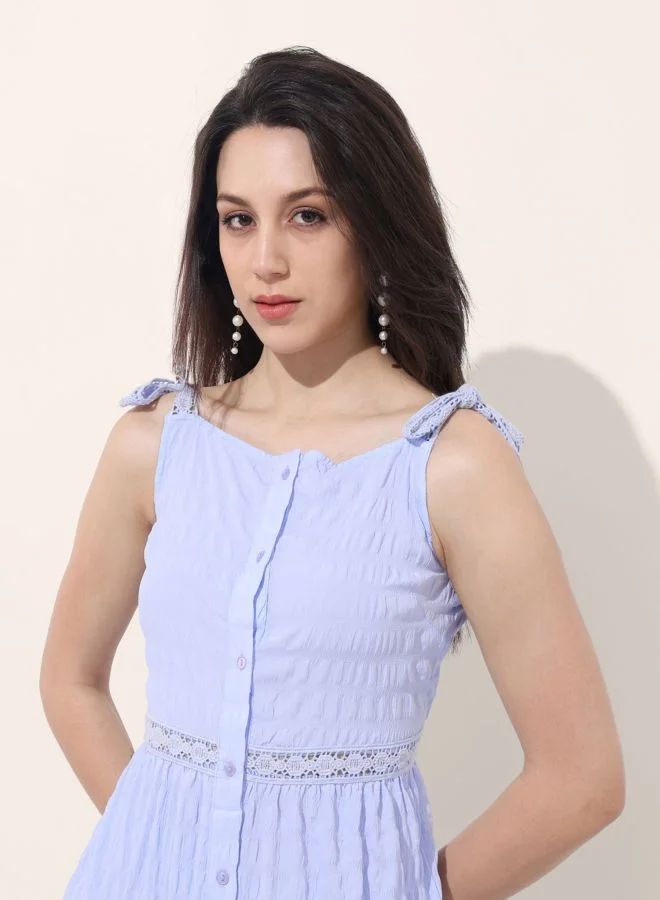 Freehand  Women Fit and Flared Solid Tie-up Neck Sleeveless Maxi Dress for Women | Best Price UAE