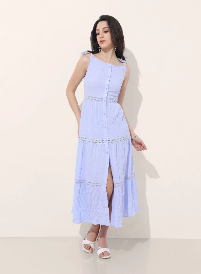 Freehand  Women Fit and Flared Solid Tie-up Neck Sleeveless Maxi Dress for Women | Best Price UAE