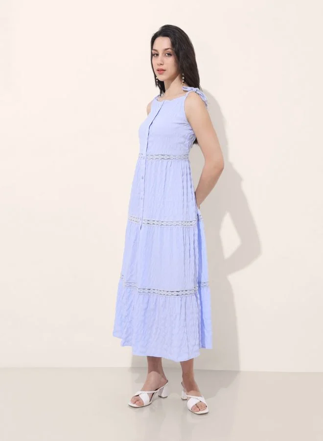 Freehand  Women Fit and Flared Solid Tie-up Neck Sleeveless Maxi Dress for Women | Best Price UAE