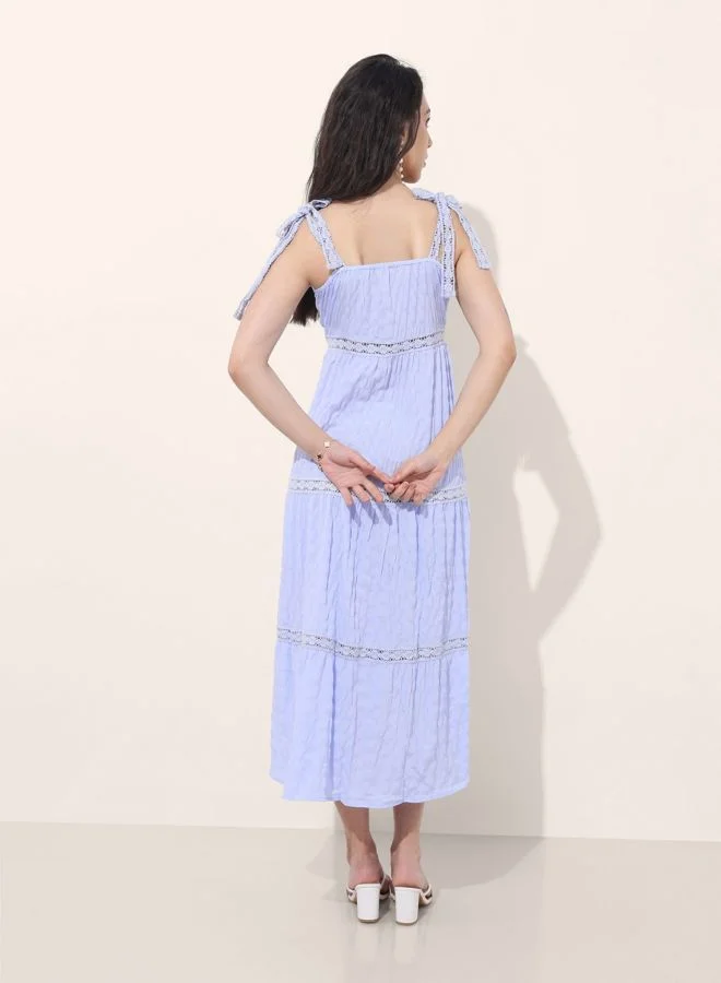 Freehand  Women Fit and Flared Solid Tie-up Neck Sleeveless Maxi Dress for Women | Best Price UAE