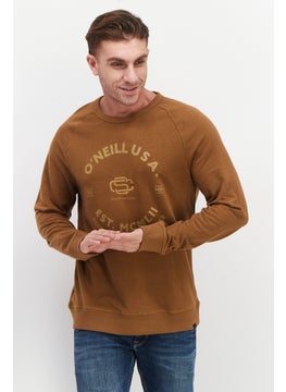 Men Round Neck Graphic Print Long Sleeves Sweatshirt, Brown