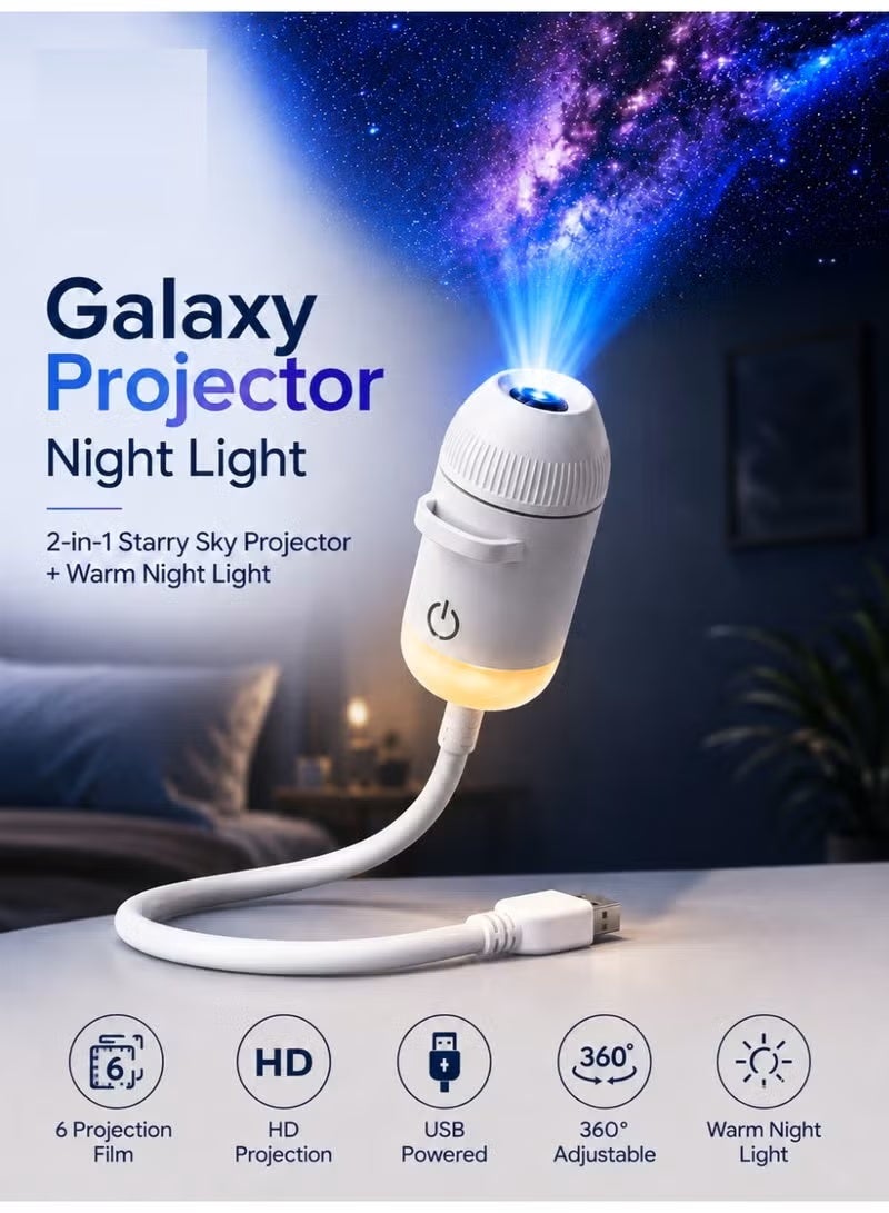 MOSH 2-in-1 Galaxy Projector & Night Light, HD Starry Sky & Milky Way Projector with 6 Projection Films, 360° Adjustable USB Powered LED Space Lamp for Bedroom, Kids & Home Décor - Image 1