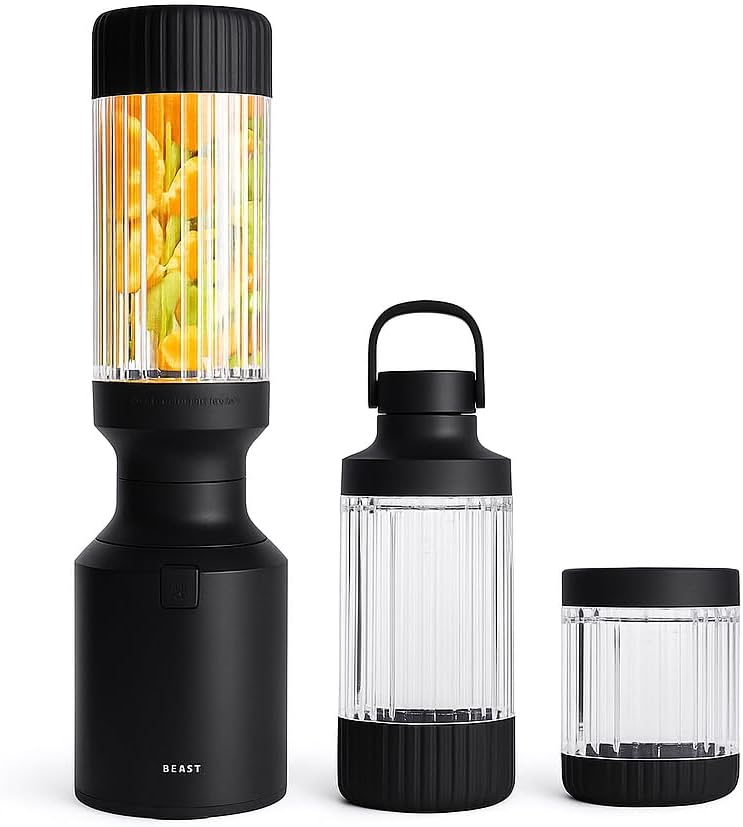 Beast Mighty 850 Plus | Premium Compact Personal Blender | Smoothies, Shakes, Dressings, Sauces | Blends Ice and Frozen Fruit | New XL Vessel | Extra Vessels, Lids and Straws | 850W (Carbon Black) - Image 1