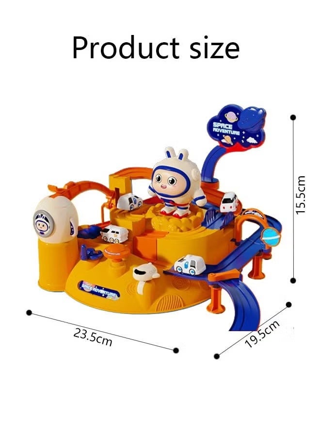 لعبة سباق مغامرات الفضاء للأطفال مع سيارتين ورائد فضاء، مجموعة لعب سيارات للأطفال الصغار مع ممر تفاعلي للتعرف على الألوان - هدية تعليمية للأولاد والبنات من عمر 3 سنوات فما فوق (أصفر) - Image 2