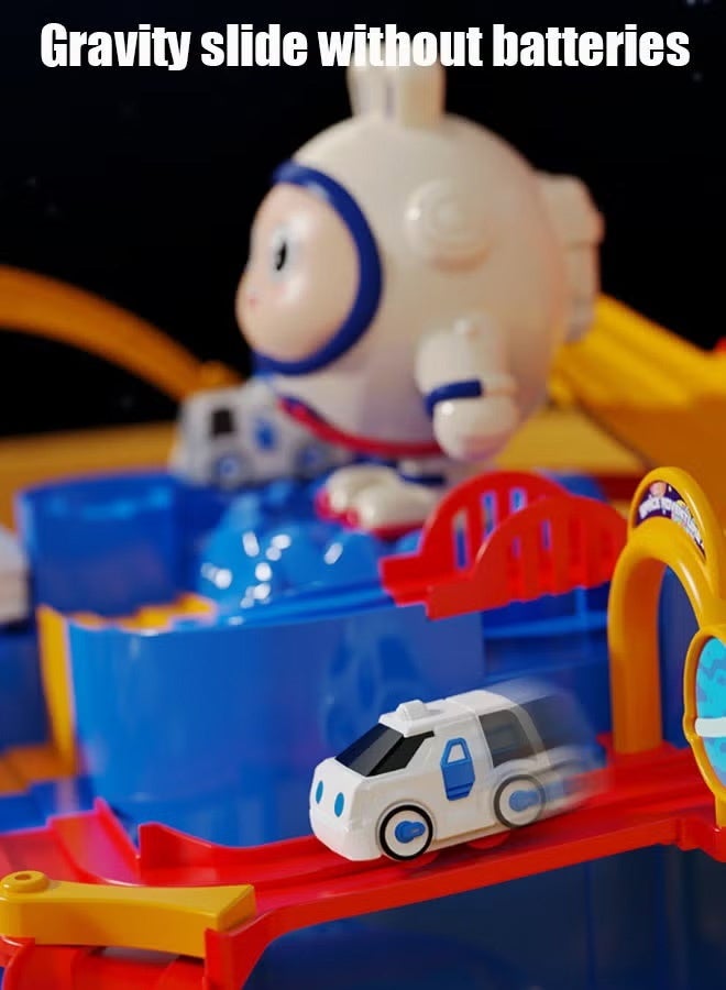 لعبة سباق مغامرات الفضاء للأطفال مع سيارتين ورائد فضاء، مجموعة لعب سيارات للأطفال الصغار مع ممر تفاعلي للتعرف على الألوان - هدية تعليمية للأولاد والبنات من عمر 3 سنوات فما فوق (أصفر) - Image 5