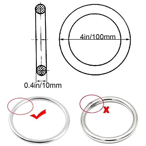 Abimars 4" Seamless Metal O Ring, 2 Pack 304 Stainless Steel Rings Load 550lbs, Solid, Heavy Duty Multi-Purpose Metal O-Ring for Macrame, Dog Leashes - Image 2