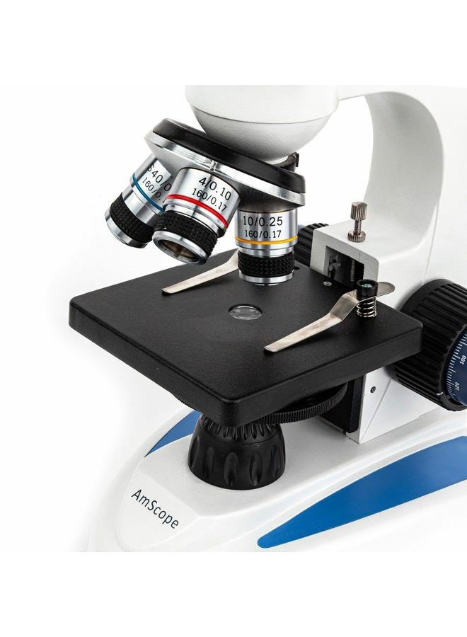AmScope 40X-1000X LED Cordless All-Metal Framework Full-Glass Optical Lens Student Compound Microscope with Coarse & Fine Focusing + Digital Camera USB Imager - Image 3