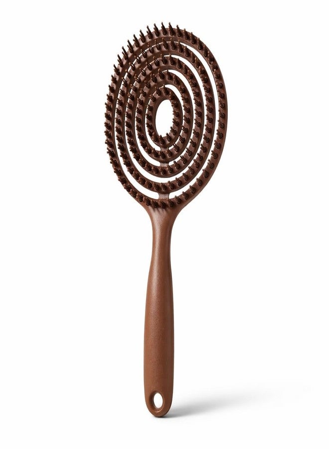 ZENITY Vent Hair Brush with Handle, Round Paddle Design, TPE Material, Hanging Hole Handle, Brown - Image 1