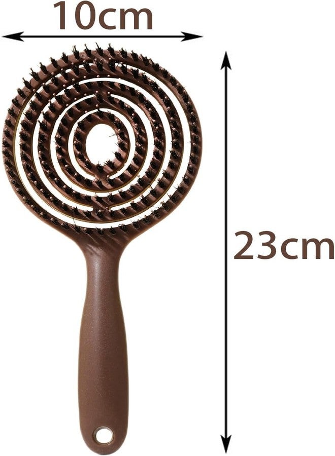ZENITY Vent Hair Brush with Handle, Round Paddle Design, TPE Material, Hanging Hole Handle, Brown - Image 2
