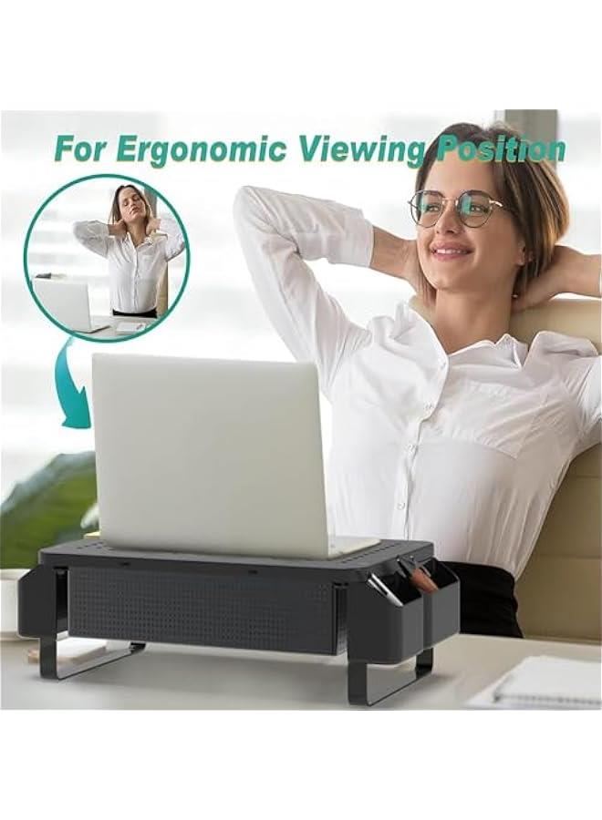 HOOKOR Monitor Stand Riser with Drawer,Monitor Riser with Side Storage Pockets for Desk,Metal Monitor Stand for Laptop,PC Screen,Printer,Computer Monitor Stand for Home Office - Image 3