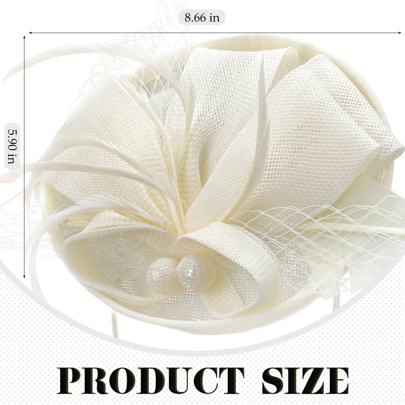 Zinniday Tea Party Hat for Women - 2026 Derby Fascinator with Detachable Headband (7.87 â€œx5.9â€ / Head Circumference 21.5â€œ-23.5â€) - Lightweight Feather & Polyester Beige - Image 2