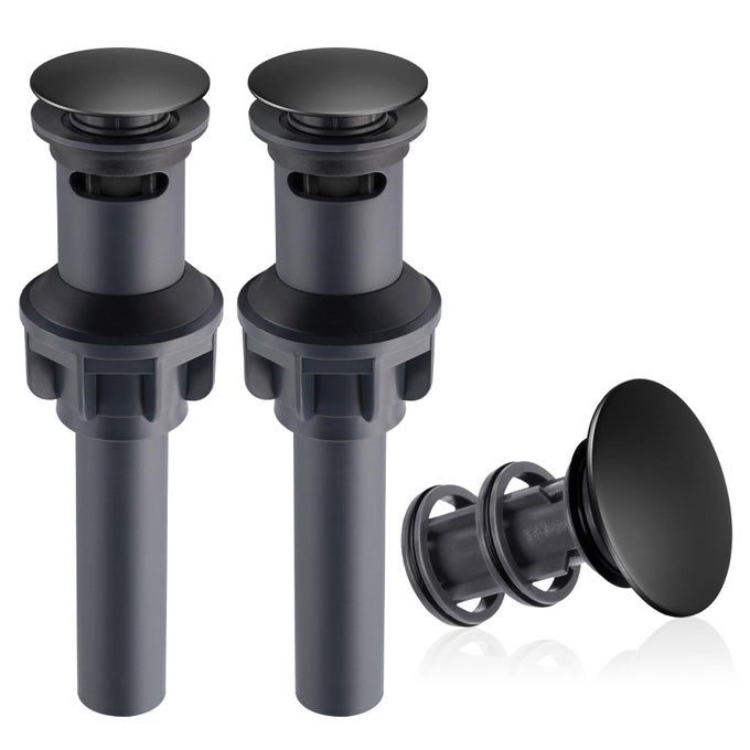 2 PACK UNIVERSAL BATHROOM SINK DRAIN STOPPER POP UP DRAIN STRAINER WITH OVERFLOW PUSH AND SEAL SINK PLUG WITH BASKET FOR LAVATORY VANITY VESSEL ANTICLOGGING STRAINER MATTE BLACK
