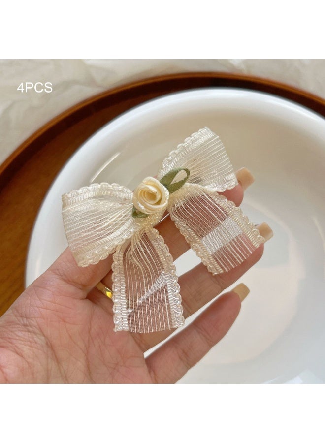 4 Pcs Flower Bow Hair Clip Cute Lace Ribbon Bow Clips