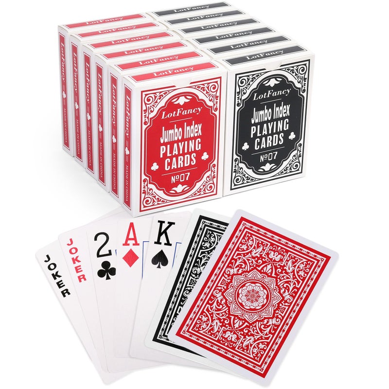 LotFancy Playing Cards, Large Print, 12 Decks of Cards (6 Black 6 Red), Jumbo Index, Poker Size, for Texas Hold'em, Blackjack, Euchre Cards Games - Image 1