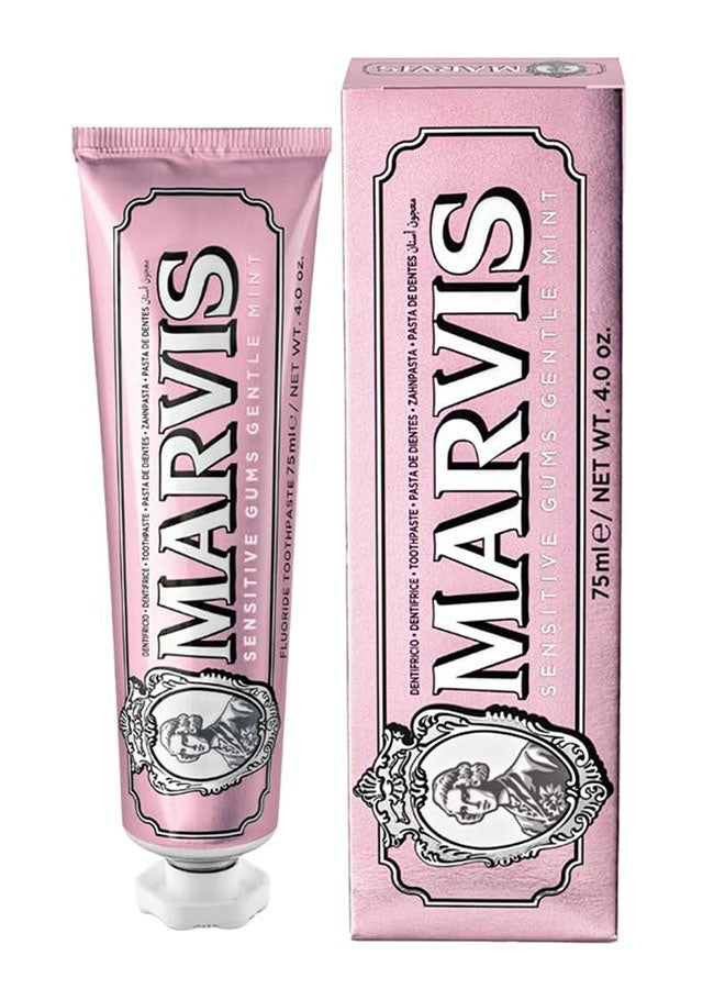 Marvis Sensitive Gums Gentle Mint Toothpaste 75ml, Helps Remove Plaque and Reduce Gum Sensitivity, Lasting Freshness, Fluoride Toothpaste