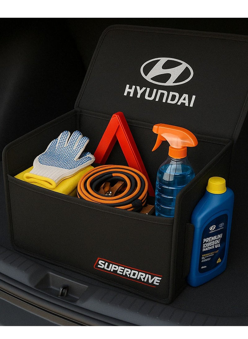 SUPERDRIVE Hyundai Car Trunk Organizer with SUPERDRIVE Design – Multi-Purpose Storage Box – Black - Image 1