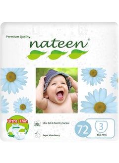nateen Premium Care Diaper,Size 3 (4-9kg),Medium,72 Count Diapers,Super Absorbent,Breathable Baby Diapers.  - Image 1