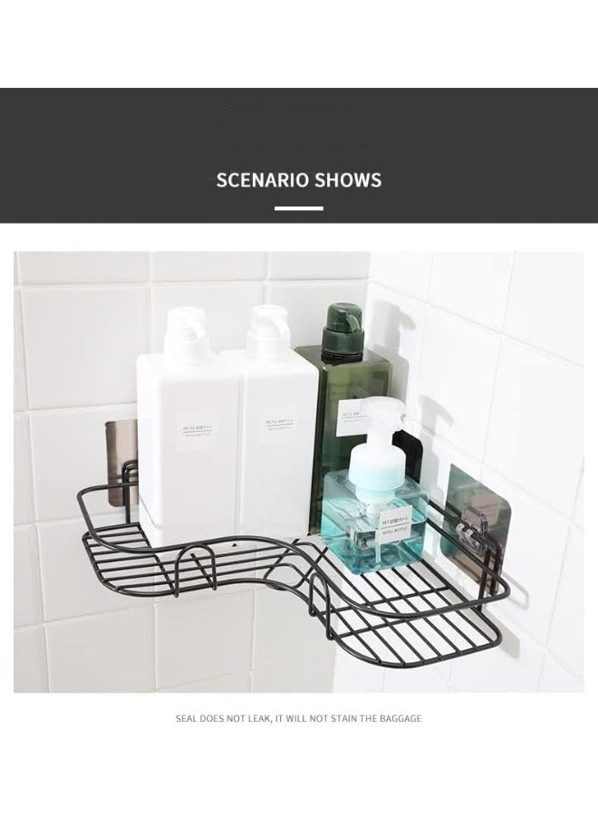 Beauenty 2-Piece Corner Shower Shelves, No-Drill Self-Adhesive Wall-Mounted Storage Organizer for Bathroom, Kitchen, and Toilet, Black Iron, 26x26x6cm - Image 3