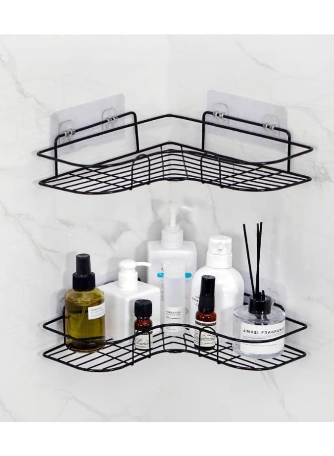 Beauenty 2-Piece Corner Shower Shelves, No-Drill Self-Adhesive Wall-Mounted Storage Organizer for Bathroom, Kitchen, and Toilet, Black Iron, 26x26x6cm - Image 4