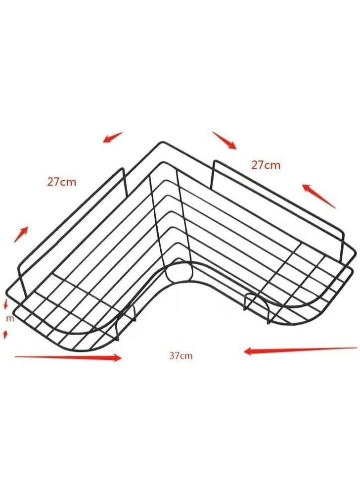 Beauenty 2-Piece Corner Shower Shelves, No-Drill Self-Adhesive Wall-Mounted Storage Organizer for Bathroom, Kitchen, and Toilet, Black Iron, 26x26x6cm - Image 2